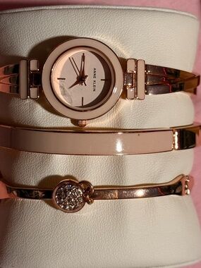 Anne Klein Rose Gold and Blush Three-Piece Watch Bracelet Set